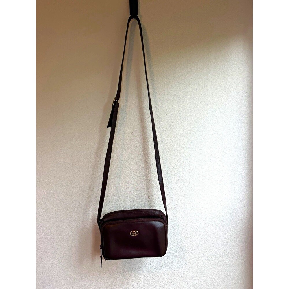 Etienne Aigner Leather Brown Crossbody Bag Solid Gold Hardware Zip Logo